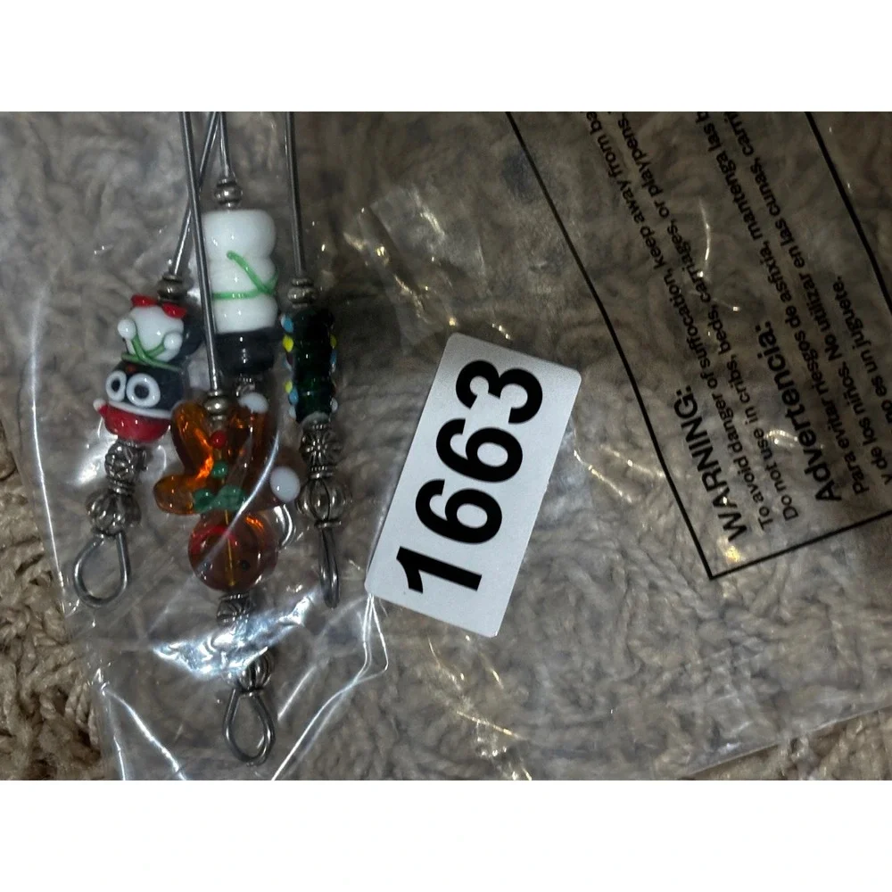 Christmas Beaded‎ Lampwork Glass Cocktail charcuterie Picks snowman tree festive
